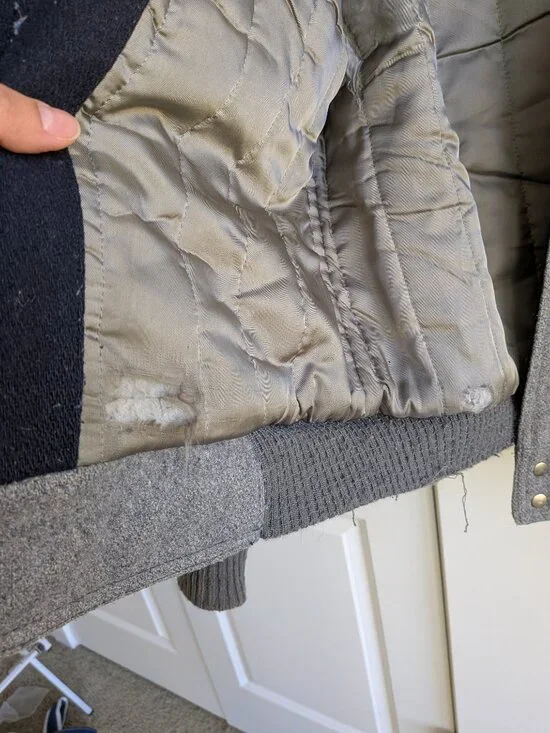 Vintage Hunt Club Wool Jacket Men M Gray Collared Bomber Jacket Made in USA - Picture 15 of 16